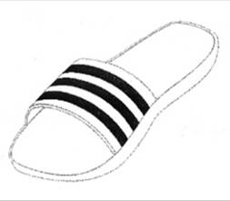 A black and white striped slipper

Description automatically generated